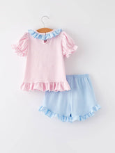 Load image into Gallery viewer, Easter Bunny Embroidery Girls Pink Stripe Outfit
