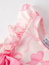 Load image into Gallery viewer, Girls Pink Bow Print Short Sleeves Romper