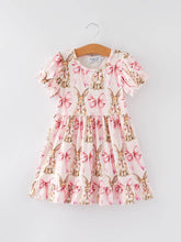 Load image into Gallery viewer, Easter Bunny Bow Print Puff Sleeves Girls Dress