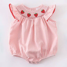 Load image into Gallery viewer, Baby Girls Strawberry Plaid Smocked Romper