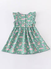 Load image into Gallery viewer, Green Easter Rabbit Floral Smocked Ruffle Girl Dress