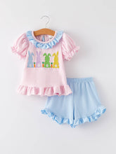 Load image into Gallery viewer, Easter Bunny Embroidery Girls Pink Stripe Outfit