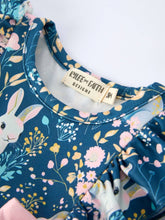 Load image into Gallery viewer, Teal Easter Bunny Garden Ruffle Sleeve Baby Girls Romper
