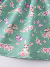 Load image into Gallery viewer, Green Easter Rabbit Floral Smocked Ruffle Girl Dress

