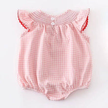 Load image into Gallery viewer, Baby Girls Strawberry Plaid Smocked Romper
