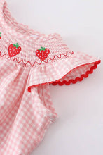 Load image into Gallery viewer, Baby Girls Strawberry Plaid Smocked Romper
