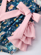 Load image into Gallery viewer, Teal Easter Bunny Garden Ruffle Sleeve Baby Girls Romper
