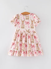 Load image into Gallery viewer, Easter Bunny Bow Print Puff Sleeves Girls Dress
