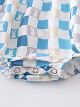 Load image into Gallery viewer, Beige Plaid Rabbit Applique Boy Romper
