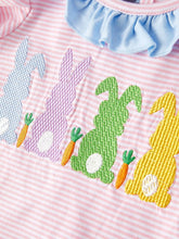 Load image into Gallery viewer, Easter Bunny Embroidery Girls Pink Stripe Outfit
