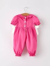 Load image into Gallery viewer, Pink Smocked Church Christ Bishop Christening Bow Baby Girl Romper
