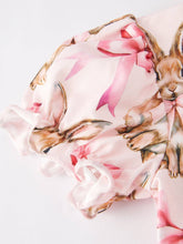 Load image into Gallery viewer, Easter Bunny Bow Print Puff Sleeves Girls Dress
